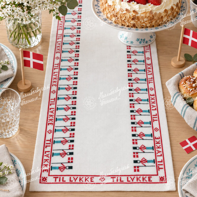 16-2617 Fødselsdagsløber med gardere - bordløber - Gerda Brun Petersen (GBP)