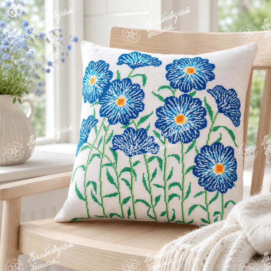 20-6929 Stribede blomster - pude - Marianne Thornberg (MT)