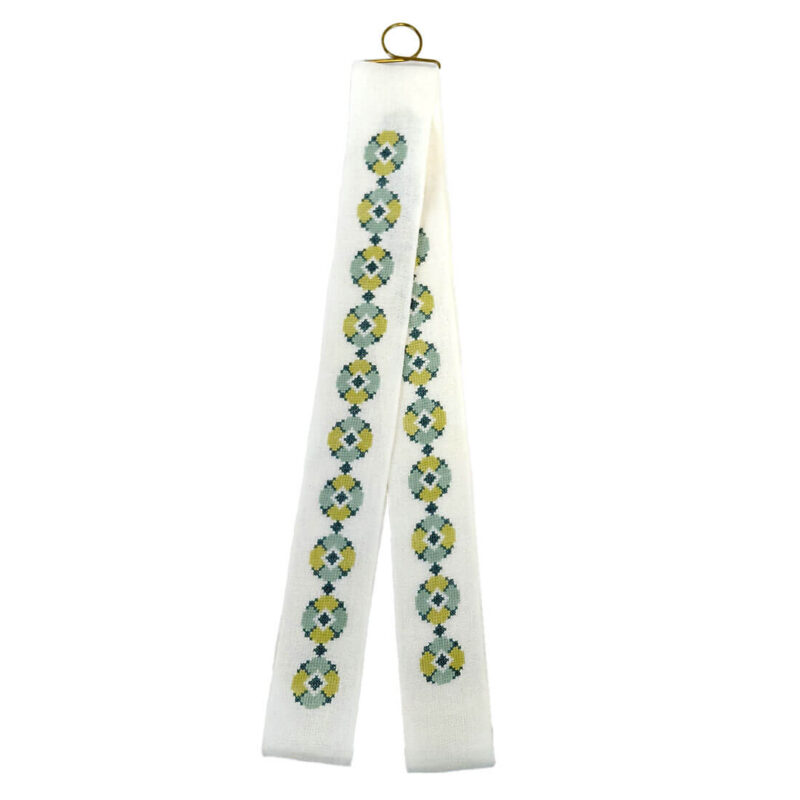 01-4500,b Bakkebånd med blomster - blå/grøn - Marlene Thorndahl (MTH)